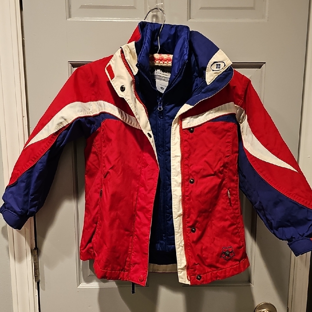 2 Piece Columbia Red Blue Kids Puffer Jacket Coat Vertex Quilted Size 7/8 Winter